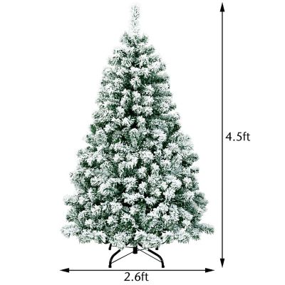 Costway 4.5Ft Pre-Lit Premium Snow Flocked Hinged Artificial Christmas Tree w/200 Lights Image 1