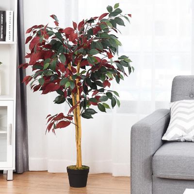 Costway 4' Artificial Capensia Bush Red/Green Leaves Indoor Outdoor for Home Decor Image 1