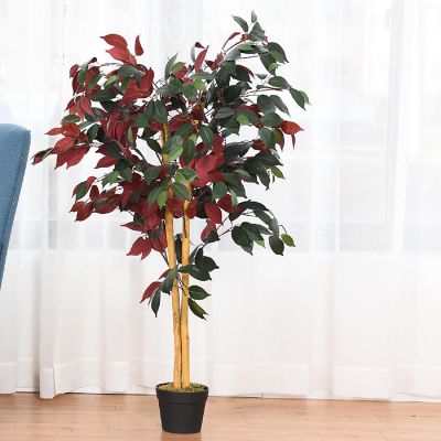 Costway 4' Artificial Capensia Bush Red/Green Leaves Indoor Outdoor for Home Decor Image 2