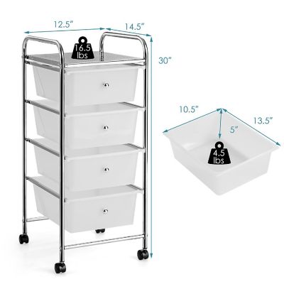 Costway 4-Drawer Cart Storage Bin Organizer Rolling w/Plastic Drawers Clear Image 1