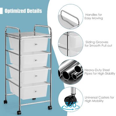 Costway 4-Drawer Cart Storage Bin Organizer Rolling w/Plastic Drawers Clear Image 3