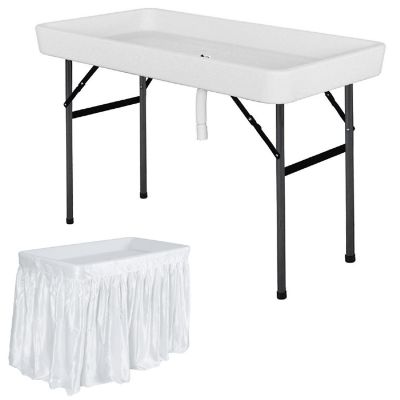 Costway 4 Foot Party Ice Folding Table Plastic with Matching Skirt White Image 1