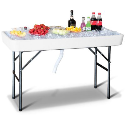 Costway 4 Foot Party Ice Folding Table Plastic with Matching Skirt White Image 2