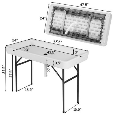 Costway 4 Foot Party Ice Folding Table Plastic with Matching Skirt White Image 3