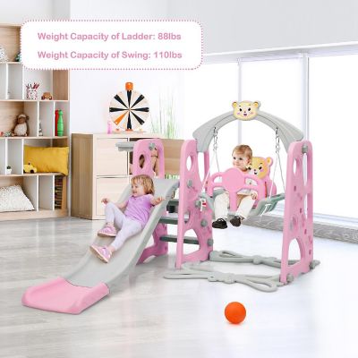 Costway 4-in-1 Kids Play Climber Playset w/ Basketball Hoop & Ball Pink Image 2