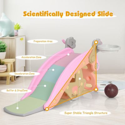Costway 4-in-1 Rocking Horse &amp; Slide Set Toddler Slide Playset w/Basketball Hoop Image 3