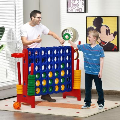 Costway 4-in-A Row Giant Game Set w/Basketball Hoop for Family Red Image 1