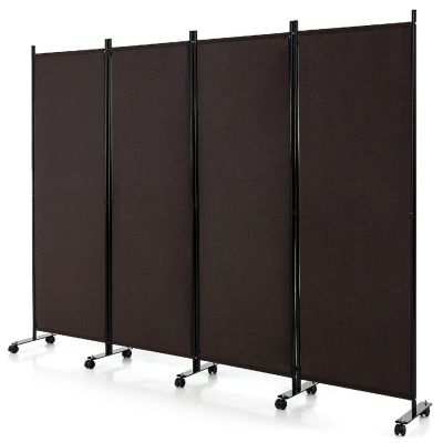 Costway 4-Panel Folding Room Divider 6FT Rolling Privacy Screen with Lockable Wheels Brown Image 1