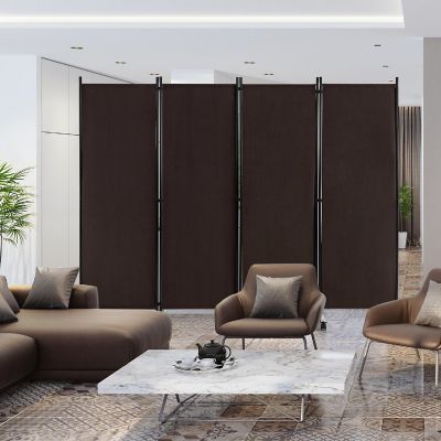 Costway 4-Panel Folding Room Divider 6FT Rolling Privacy Screen with Lockable Wheels Brown Image 1