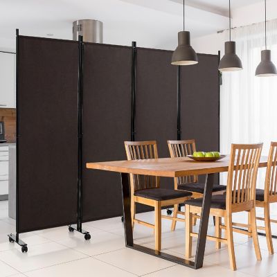 Costway 4-Panel Folding Room Divider 6FT Rolling Privacy Screen with Lockable Wheels Brown Image 3