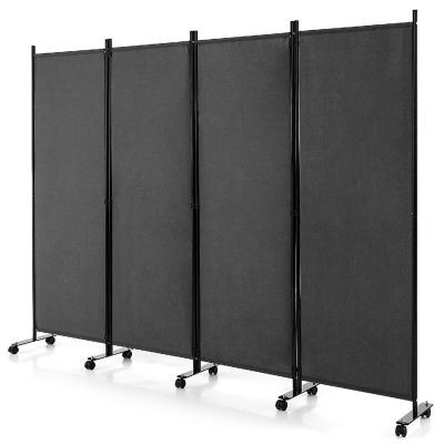 Costway 4-Panel Folding Room Divider 6FT Rolling Privacy Screen with Lockable Wheels Grey Image 1