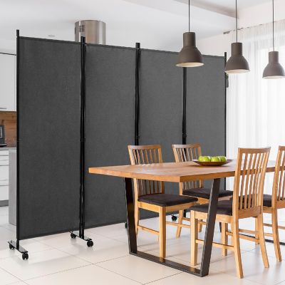 Costway 4-Panel Folding Room Divider 6FT Rolling Privacy Screen with Lockable Wheels Grey Image 3