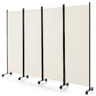 Costway 4-Panel Folding Room Divider 6FT Rolling Privacy Screen with Lockable Wheels White Image 1