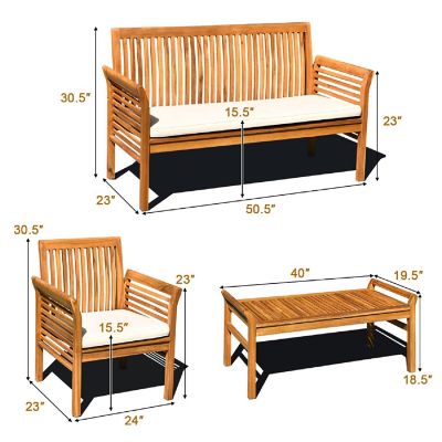 Costway 4 PCS Outdoor Acacia Wood Sofa Furniture Set Cushioned Chair Coffee Table Garden Image 1