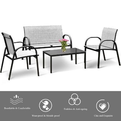 Costway 4 PCS Patio Furniture Set Sofa Coffee Table Steel Frame Garden Deck Gray Image 1