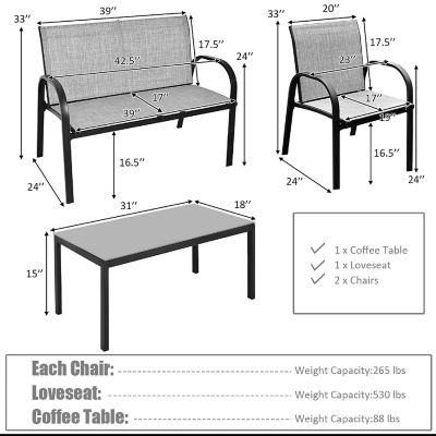 Costway 4 PCS Patio Furniture Set Sofa Coffee Table Steel Frame Garden Deck Gray Image 1