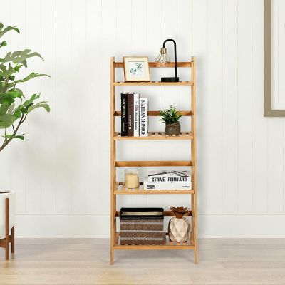 Costway 4-Tier Bamboo Ladder Shelf Multipurpose Plant Display Stand Storage Bookshelf Image 3