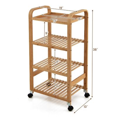 Costway 4-Tier Kitchen Serving Trolley Cart Mobile Bamboo Storage Shelf Lockable Casters Image 1