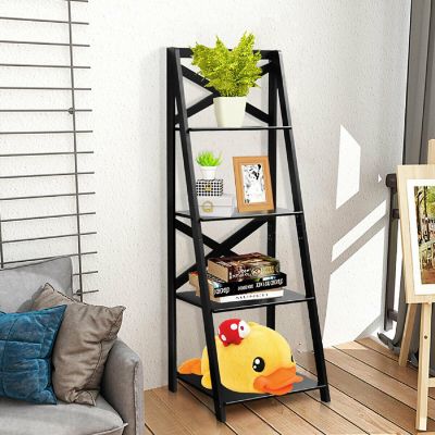 Costway 4-Tier Ladder Shelf Bookshelf Bookcase Storage Display Leaning Home Office Decor Image 3