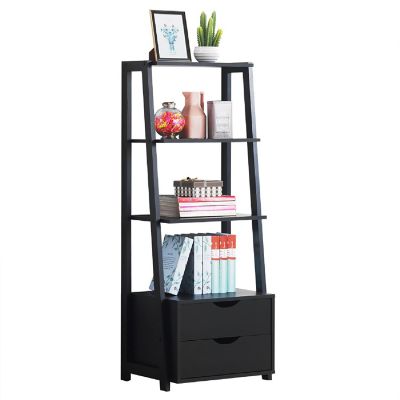 Costway 4-Tier Ladder Shelf Bookshelf Bookcase Storage Display Leaning With 2 Drawers Image 1