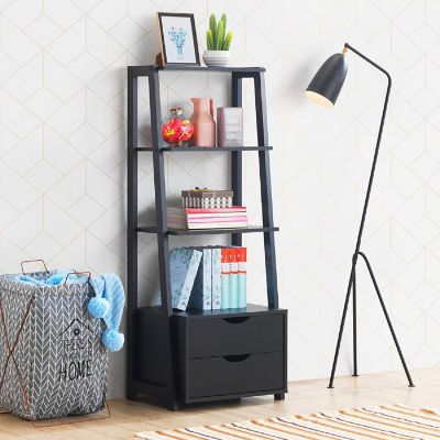 Costway 4-Tier Ladder Shelf Bookshelf Bookcase Storage Display Leaning With 2 Drawers Image 1