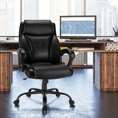 Costway 400 LBS Big & Tall Leather Office Chair Adjustable High Back Task Chair Image 2