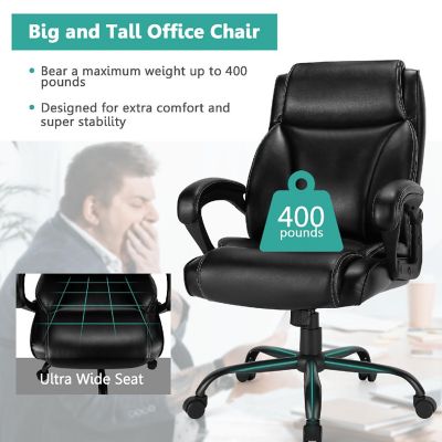 Costway 400 LBS Big & Tall Leather Office Chair Adjustable High Back Task Chair Image 3