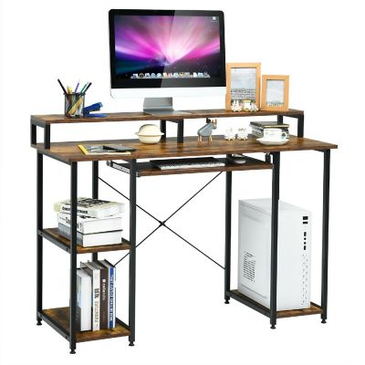 Costway 47'' Computer Desk Writing Study Table w/ Keyboard Tray & Monitor Stand Image 1