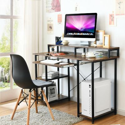 Costway 47'' Computer Desk Writing Study Table w/ Keyboard Tray & Monitor Stand Image 1