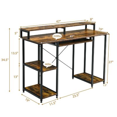 Costway 47'' Computer Desk Writing Study Table w/ Keyboard Tray & Monitor Stand Image 2