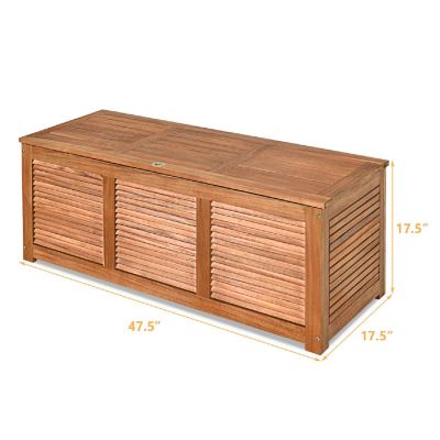 Costway 47 Gallon Deck Storage Acacia Wood Organization Toys Cushions Tools Image 1