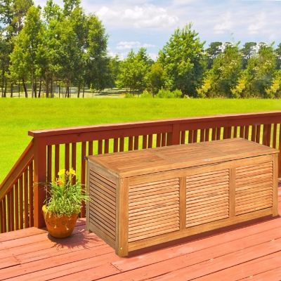 Costway 47 Gallon Deck Storage Acacia Wood Organization Toys Cushions Tools Image 2