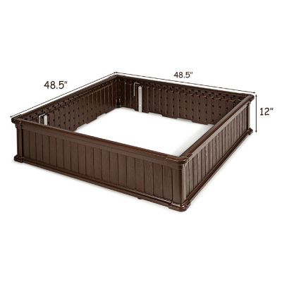Costway 48.5'' Raised Garden Bed Square Plant Box Planter Flower Vegetable Brown Image 1