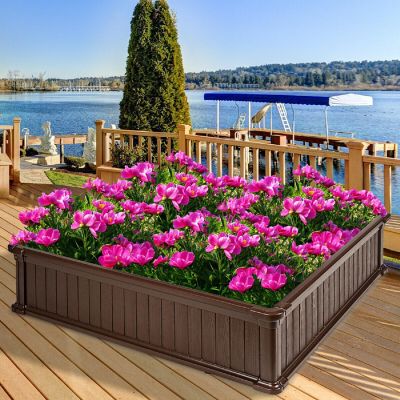 Costway 48.5'' Raised Garden Bed Square Plant Box Planter Flower Vegetable Brown Image 2