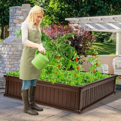 Costway 48.5'' Raised Garden Bed Square Plant Box Planter Flower Vegetable Brown Image 3