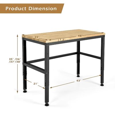 Costway 48" Adjustable Work Bench Heavy-Duty Steel Frame Worktable with Power Outlets Image 3