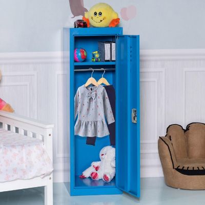 Costway 48'' Kid Locker Safe Storage Children Single Tier Metal Lockers Lock And Key Blue Image 1