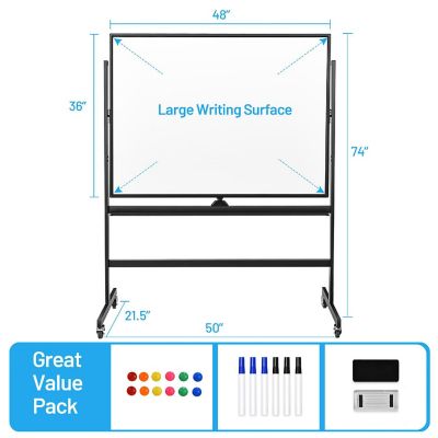 Costway 48''x36'' Mobile Magnetic Double-Sided Reversible Whiteboard Height Adjust Image 3