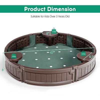 Costway 4F Wooden Sandbox w/Built-in Corner Seat, Cover, Bottom Liner for Outdoor Play Image 3