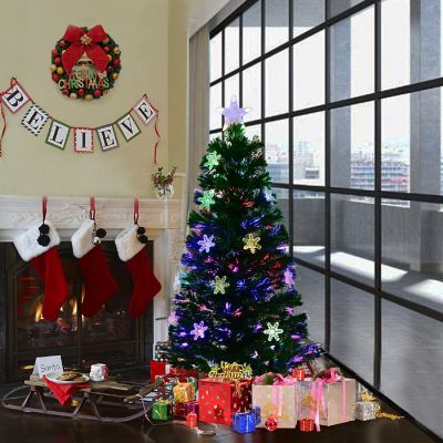 Costway 4FT Pre-Lit Fiber Optic Christmas Tree Multicolor Lights Image 1