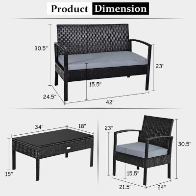 Costway 4PCS Patio Rattan Furniture Set Garden Deck Image 2