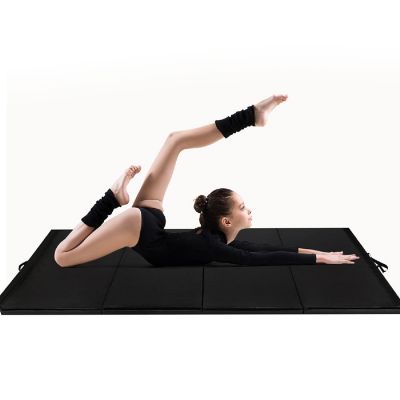 Costway 4'x10'x2" Thick Folding Panel Gymnastics Mat Yoga Black Image 1