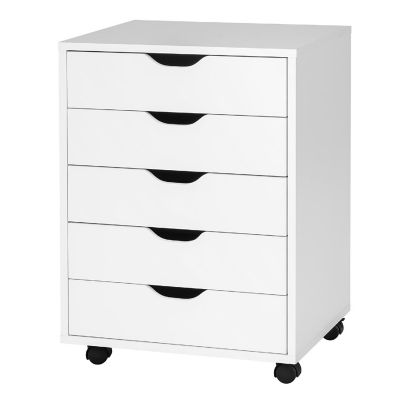 Costway 5 Drawer Chest Storage Dresser Floor Cabinet Organizer with Wheels White Image 1