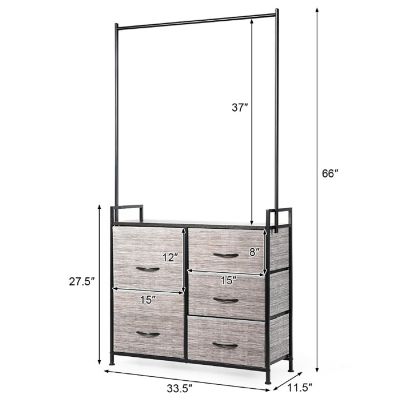 Costway 5 Drawer Fabric Dresser Hanger Metal Frame Wooden Top Storage Closet Organizer Image 1