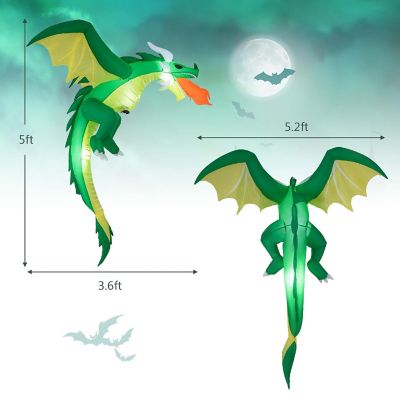 Costway 5 FT Hanging Halloween Inflatable Fire-breathing Dragon Flying Decoration Yard Image 2