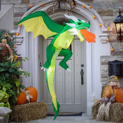 Costway 5 FT Hanging Halloween Inflatable Fire-breathing Dragon Flying Decoration Yard Image 3