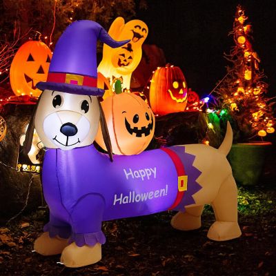 Costway 5 FT Long Halloween Inflatable Dachshund Dog with Pumpkin Self Inflating Yard Image 1