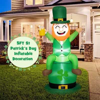 Costway 5 FT St Patrick's Day Inflatable Decoration Leprechaun Sitting on Hat for Yard Image 2