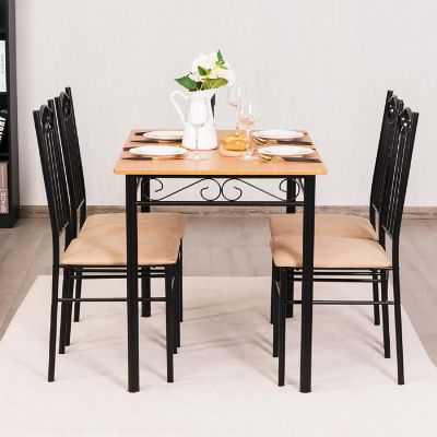 Costway 5 PC Dining Set Wood Metal 30" Table and 4 Chairs Black Kitchen Breakfast Furniture Image 2