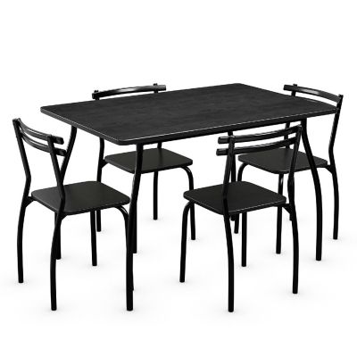 Costway 5 Pcs Dining Set Table 30'' And 4 Chairs Home Kitchen Room Breakfast Furniture Black Image 1